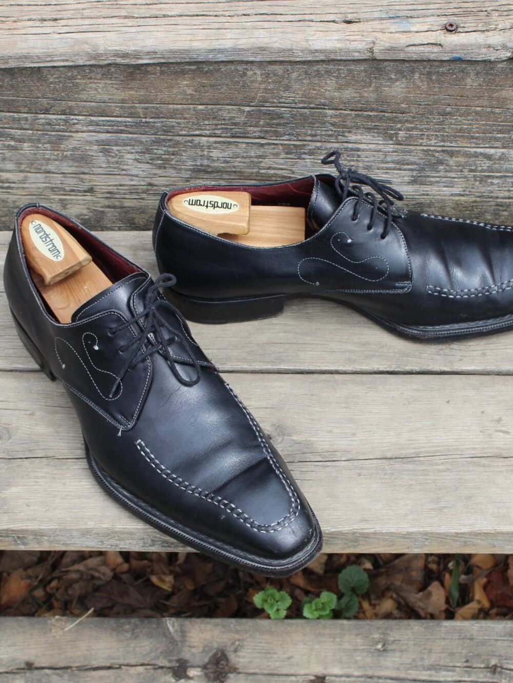 Mezlan Black Leather Deco Stitch Derby, Men's 13 M, Made in Spain, EUC